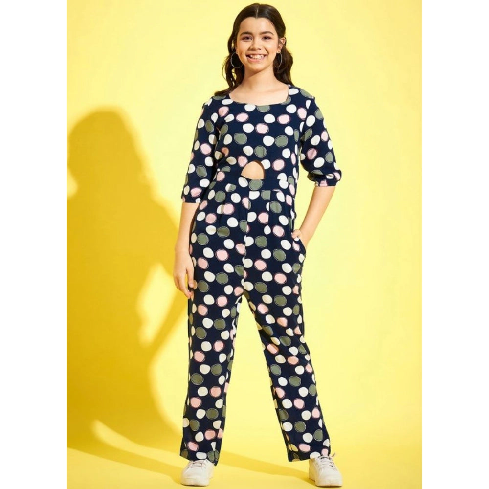 Girl's Cotton Polka 3-4th Sleeve Jumpsuit (Multicolor)