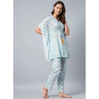 Women's Rayon Floral Kaftan Sleeve Kaftan Sets (Light Blue)