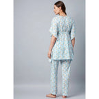 Women's Rayon Floral Kaftan Sleeve Kaftan Sets (Light Blue)