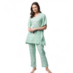 Women's Rayon Floral Kaftan Sleeve Night Suit (Green - Pink)
