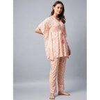 Women's Rayon Tie And Dye Kaftan Sleeve Night Suit (Multicolor)