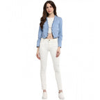 Women's Denim Ruffled Long Sleeves Shrug (Blue)