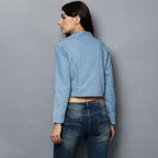 Women's Denim Solid 3-4th Sleeves Shrug (Blue)