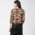 Women's Polyester Floral 3-4th Sleeves Shrug (Multicolor)