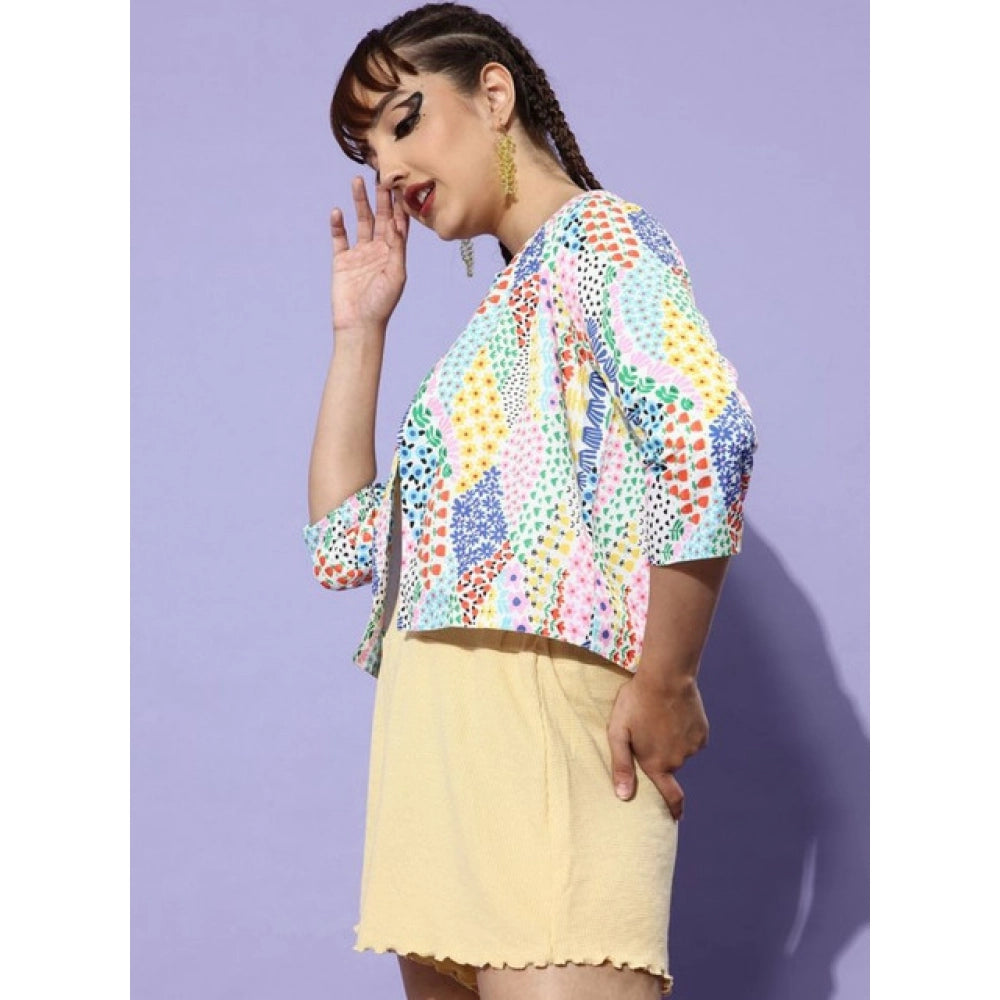 Women's Polyester Floral 3-4th Sleeves Shrug (Multicolor)