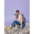 Women's Polyester Floral 3-4th Sleeves Shrug (Multicolor)