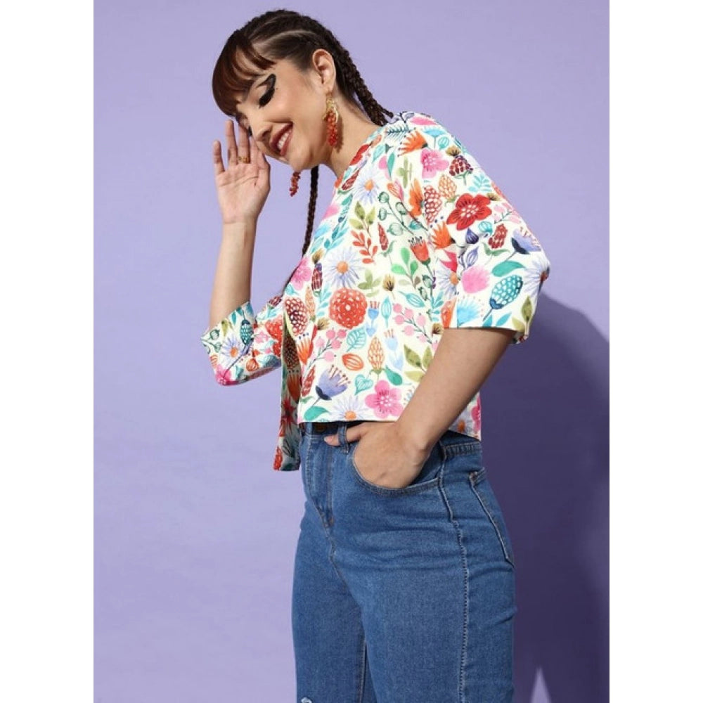 Women's Polyester Floral 3-4th Sleeves Shrug (Multicolor)