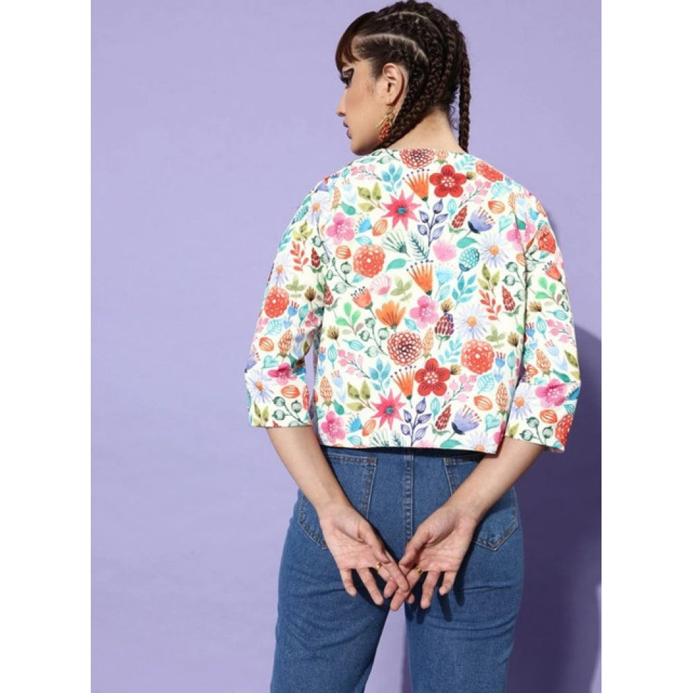 Women's Polyester Floral 3-4th Sleeves Shrug (Multicolor)