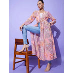 Women's Polyester Floral Long Sleeves Shrug (Peach)