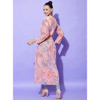 Women's Polyester Floral Long Sleeves Shrug (Peach)
