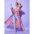 Women's Polyester Check Long Sleeves Shrug (Pink)