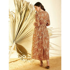 Women's Polyester Floral Long Sleeves Shrug (Brown)