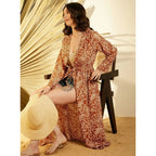 Women's Polyester Floral Long Sleeves Shrug (Brown)