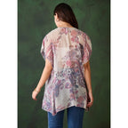 Women's Chiffon Printed Short Sleeves Shrug (White - Purple)