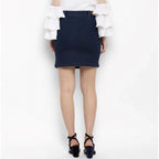 Women's Denim Front Button Buttoned Skirt (Blue)