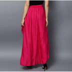 Women's Rayon Ruffled Elasticated Skirt (Pink)