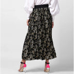 Women's Georgette Chain Print Elasticated Skirt (Black-Cream)