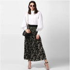 Women's Georgette Chain Print Elasticated Skirt (Black-Cream)