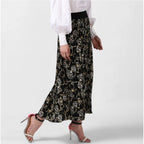 Women's Georgette Chain Print Elasticated Skirt (Black-Cream)