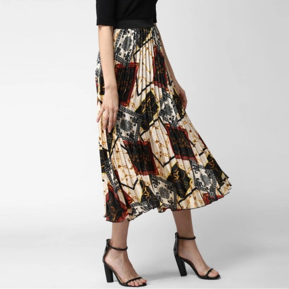 Women's Satin Pleated Elasticated Skirt (Multicolor)
