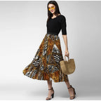 Women's Satin Pleated Elasticated Skirt (Multicolor)