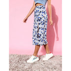 Women's Polyester Floral Side Zip Skirt (Blue - White)