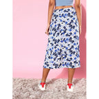 Women's Polyester Floral Side Zip Skirt (Blue - White)