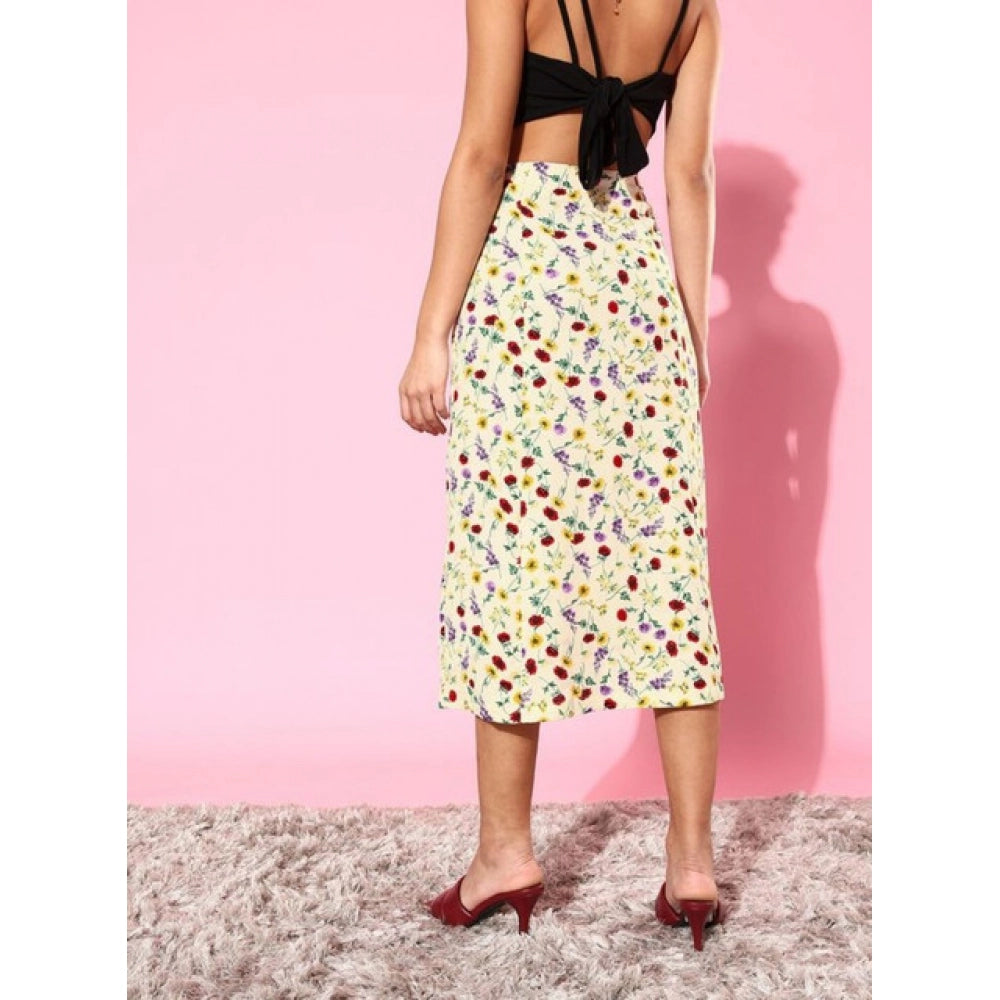 Women's Polyester Floral Side Zip Skirt (Multicolor)