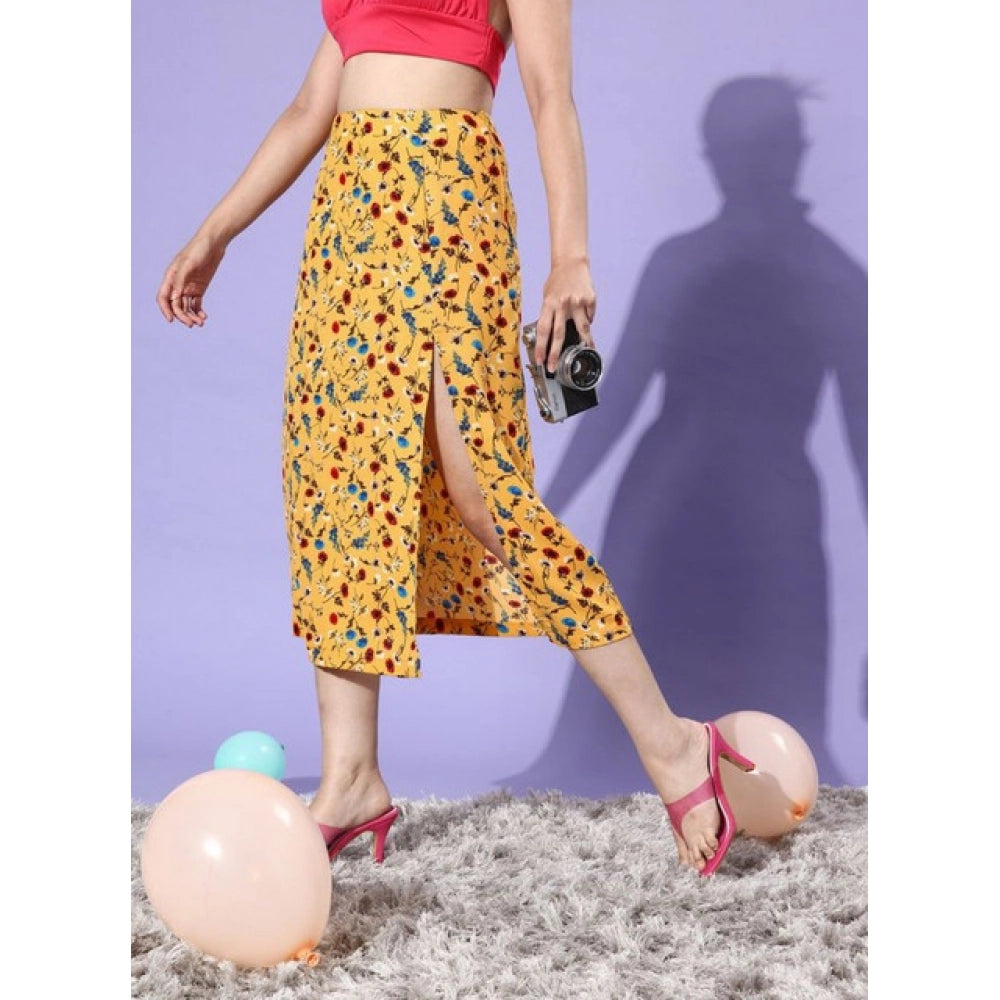 Women's Polyester Floral Side Zip Skirt (Multicolor)