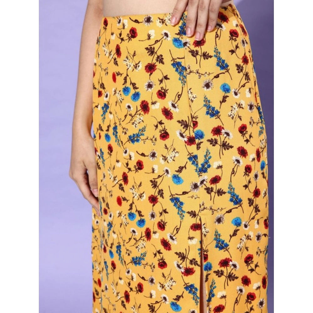 Women's Polyester Floral Side Zip Skirt (Multicolor)