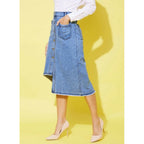 Women's Denim Hi Lo Buttoned Skirt (Blue)