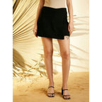 Women's Polyester Spandex Solid Side Zip Skirt (Black)