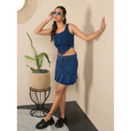 Women's Denim Washed Buttoned Skirt (Blue)
