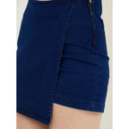 Women's Denim Lycra Solid Zip Closure Skorts (Navy)