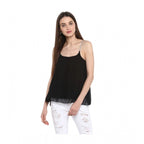 Women's Polyester Embellished Shoulder Straps Top (Black)