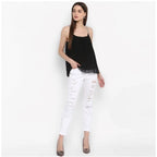 Women's Polyester Embellished Shoulder Straps Top (Black)