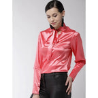 Women's Polyester Solid Long Sleeves Top (Coral)