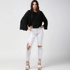 Women's Polyester Pleated Balloon Sleeve Top (Black)