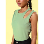 Women's Polyester Lycra Solid Sleeveless Top (Green)