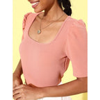 Women's Polyester Lycra Solid Short Sleeve Top (Pink)
