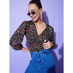 Women's Polyester Floral Long Sleeves Top (Multicolor)