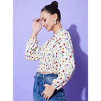 Women's Polyester Floral Long Sleeves Top (Multicolor)