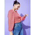 Women's Polyester Floral Long Sleeves Top (Red)