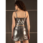 Women's Polyester Solid Shoulder Straps Top (Silver)