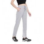 Women's Cotton Solid Elasticated Track Pants (Light Grey)