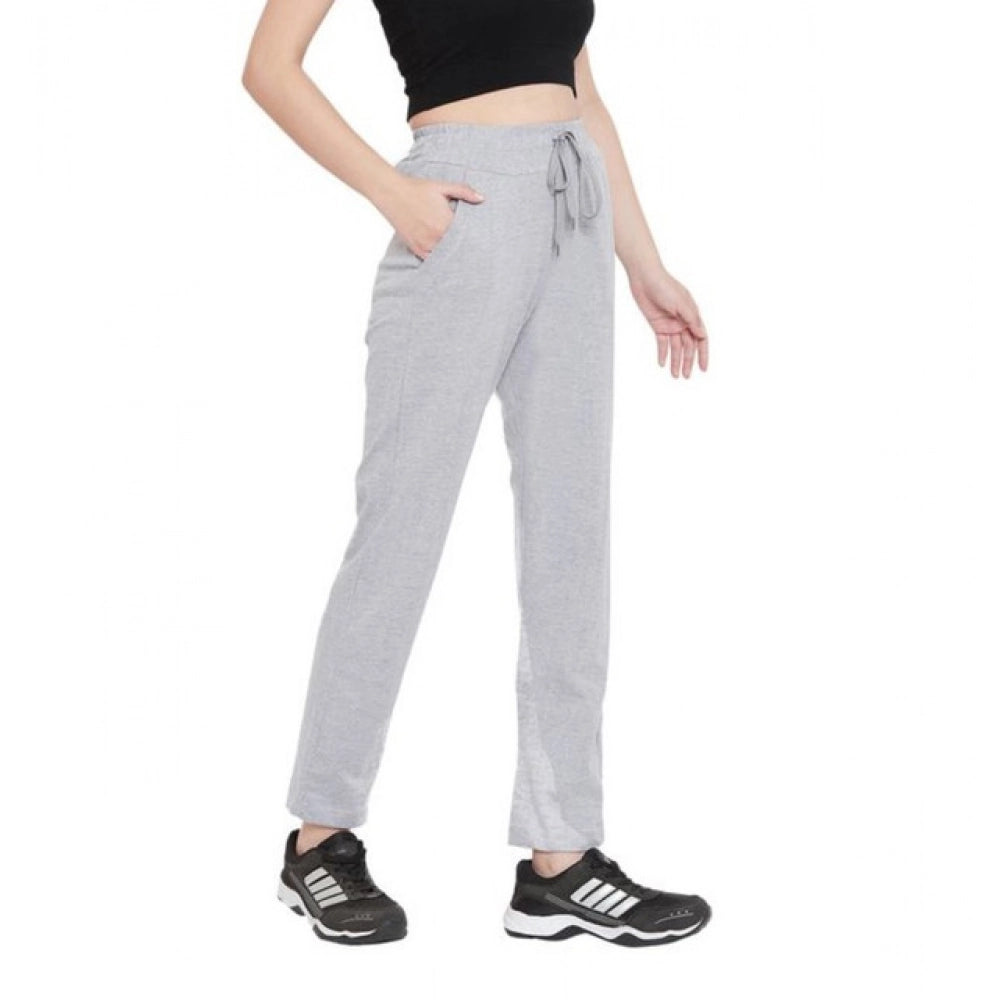 Women's Cotton Solid Elasticated Track Pants (Light Grey)