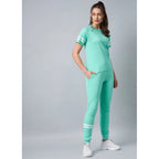 Women's Cotton Striped Short Sleeve Tracksuit (Green)