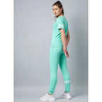 Women's Cotton Striped Short Sleeve Tracksuit (Green)