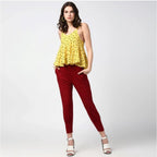 Women's Polyester Solid Elasticated Trousers (Maroon)