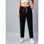 Women's Cotton Twill Solid Elasticated Trousers (Black)